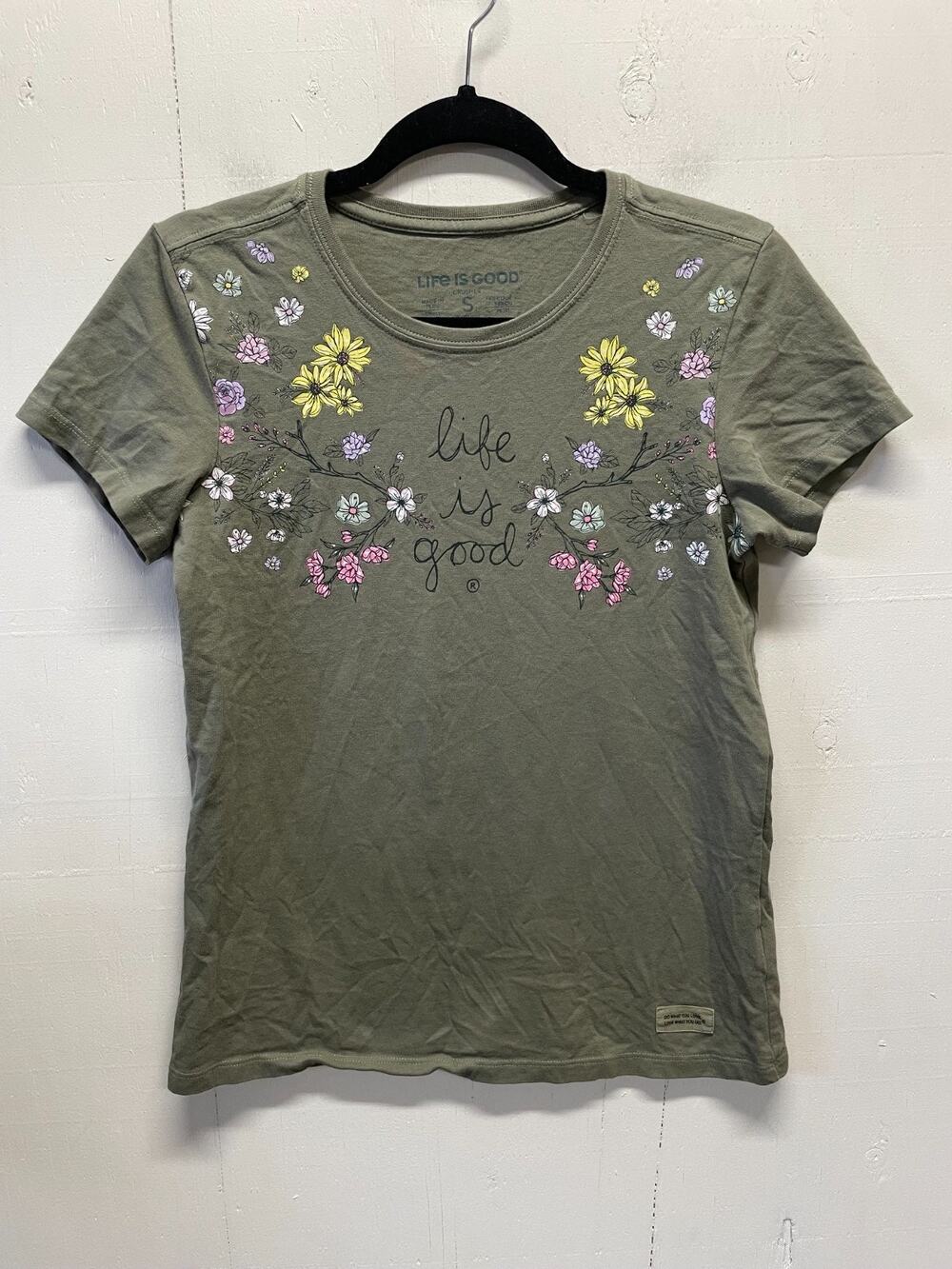Life Is Good Womens Woodland Floral Crusher Tee Size Small Floral Branch Graphic